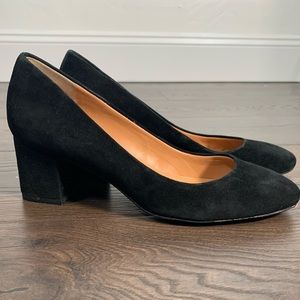 J.CREW black round toe suede heel!